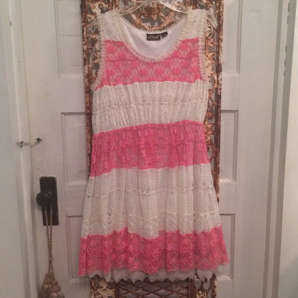 Pink and white lace dress. Medium